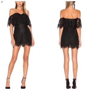 Lovers and Friends Black Lace Off The Shoulder Mini Dress Party Cocktail Evening